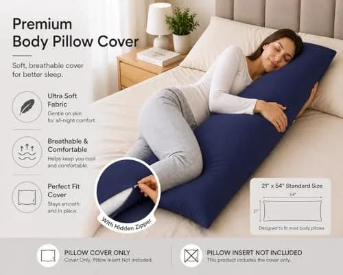 EVOLIVE Microfiber Body Pillow Cover 21"x54" Navy | Ultra Soft & Breathable thumbnail 3