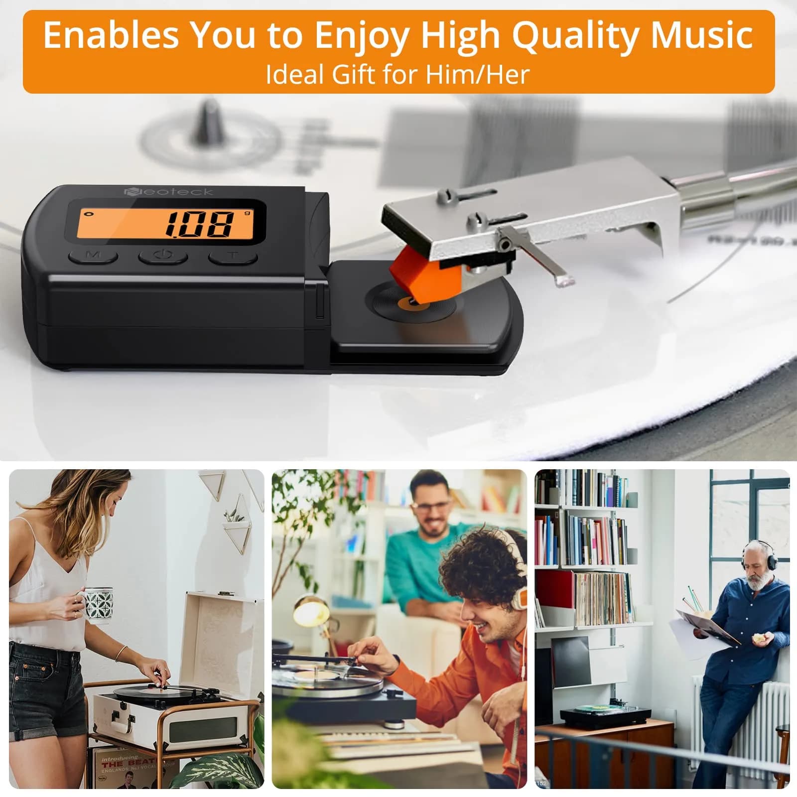 Neoteck Digital Turntable Stylus Force Gauge 0.01g/5.00g with Orange LCD | Essential Tool for Vinyl Enthusiasts - view 5
