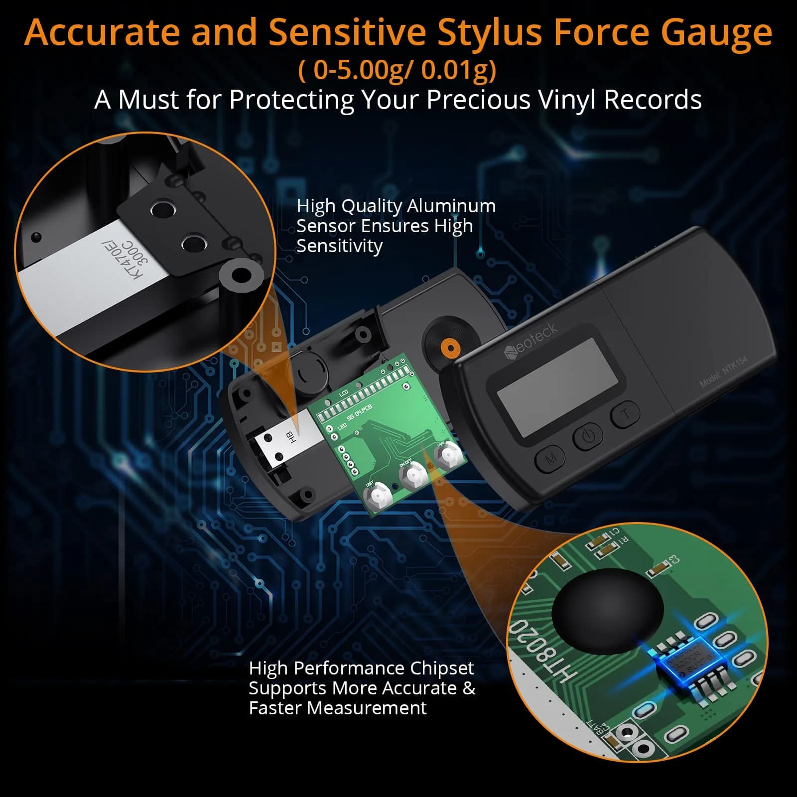 Neoteck Digital Turntable Stylus Force Gauge 0.01g/5.00g with Orange LCD | Essential Tool for Vinyl Enthusiasts - view 2