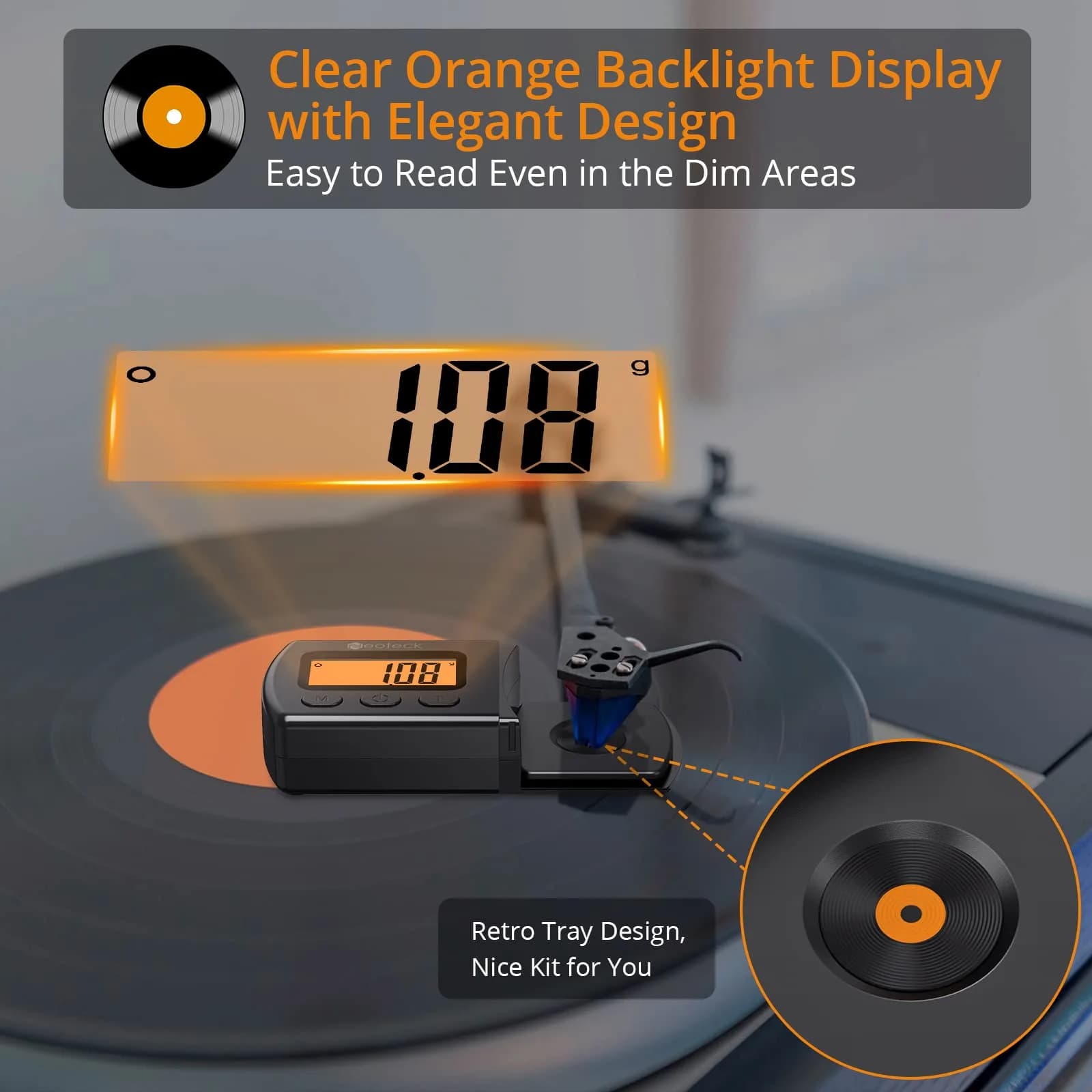 Neoteck Digital Turntable Stylus Force Gauge 0.01g/5.00g with Orange LCD | Essential Tool for Vinyl Enthusiasts - view 3