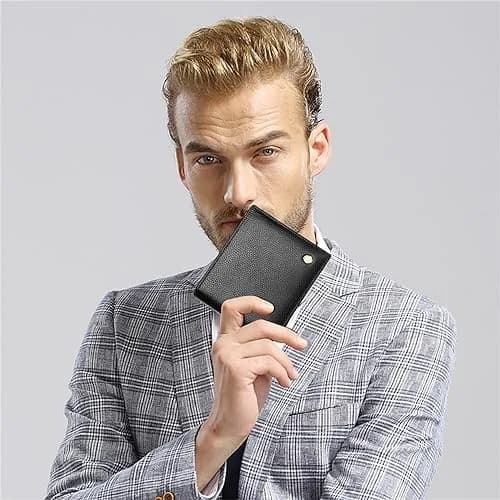 LAORENTOU Genuine Leather Bifold Wallet for Men with Zipper Coin Pocket & ID Window | 11cm x 9.5cm x 2cm thumbnail 5