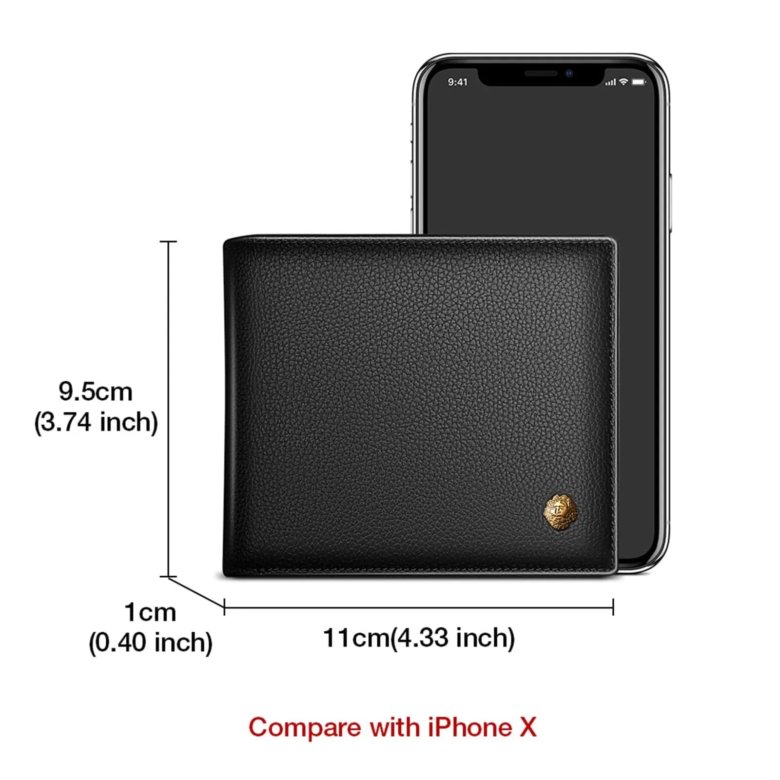 LAORENTOU Men's Genuine Leather Bifold Wallet - Jet Black, with Zipper Coin Pocket & ID Window - view 2
