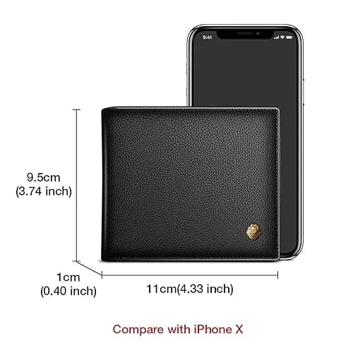 LAORENTOU Genuine Leather Bifold Wallet for Men with Zipper Coin Pocket & ID Window | 11cm x 9.5cm x 2cm thumbnail 2