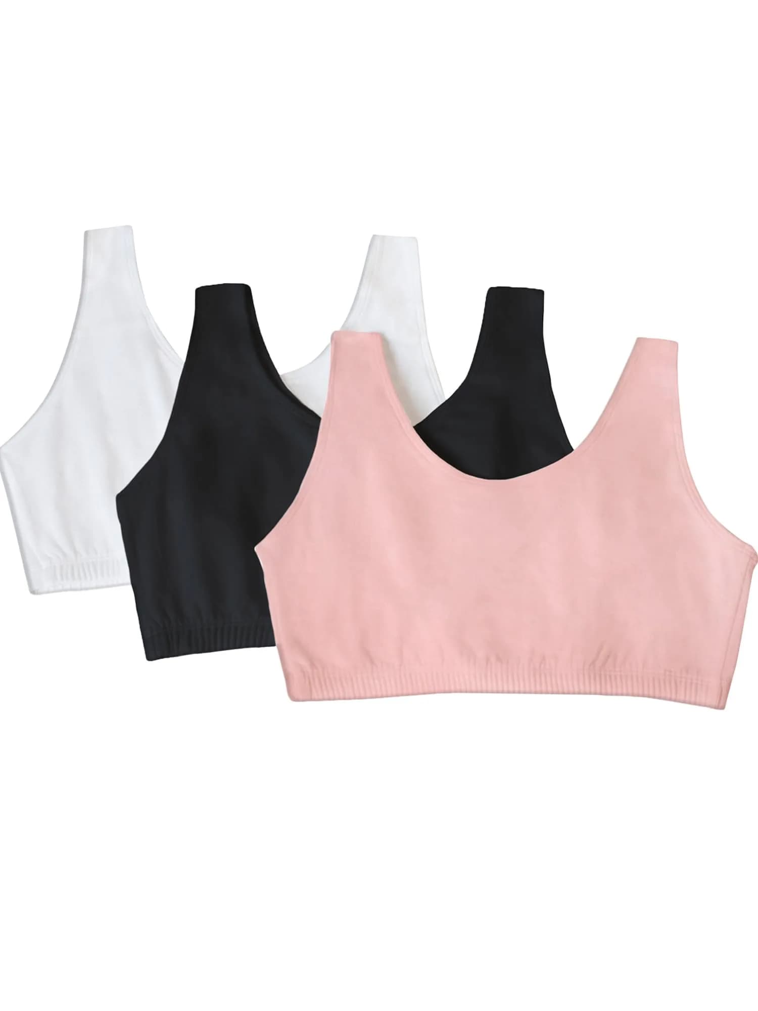Fruit of the Loom Womens Built Up Tank Style Sports Bra | Cotton Support & Comfort (70-120 chars) — Blushing Rose/ Black/ White