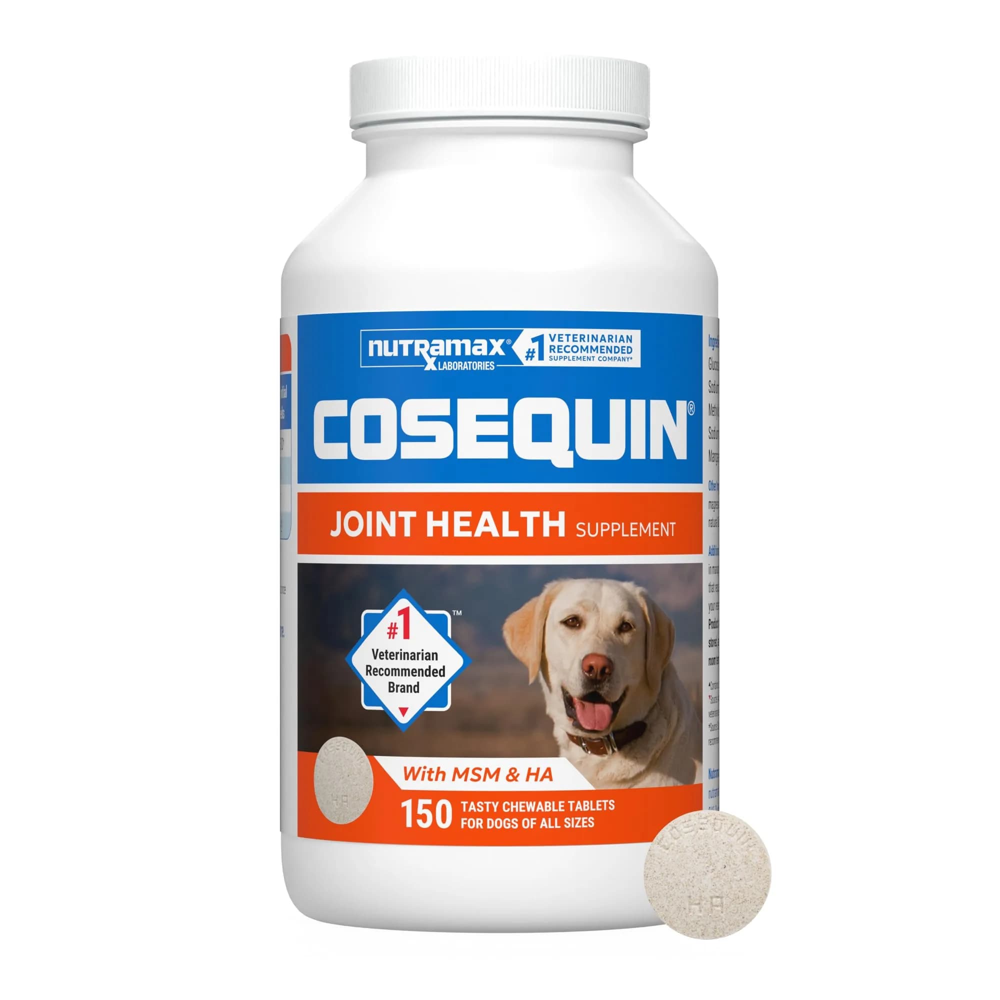 Nutramax Cosequin Joint Supplement for Dogs, MSM+HA, Chew Tablets, 150 Count (6.75 oz / 191 g) | Vet Recommended for Joint Health
