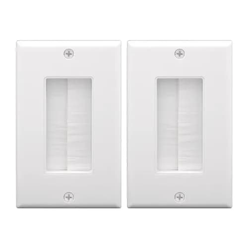 VCE White Decorator Brush Wall Plate for Low Voltage Cables, Single Gang 2-Pack | Clean Cable Management for Wall-Mounted TVs thumbnail 1
