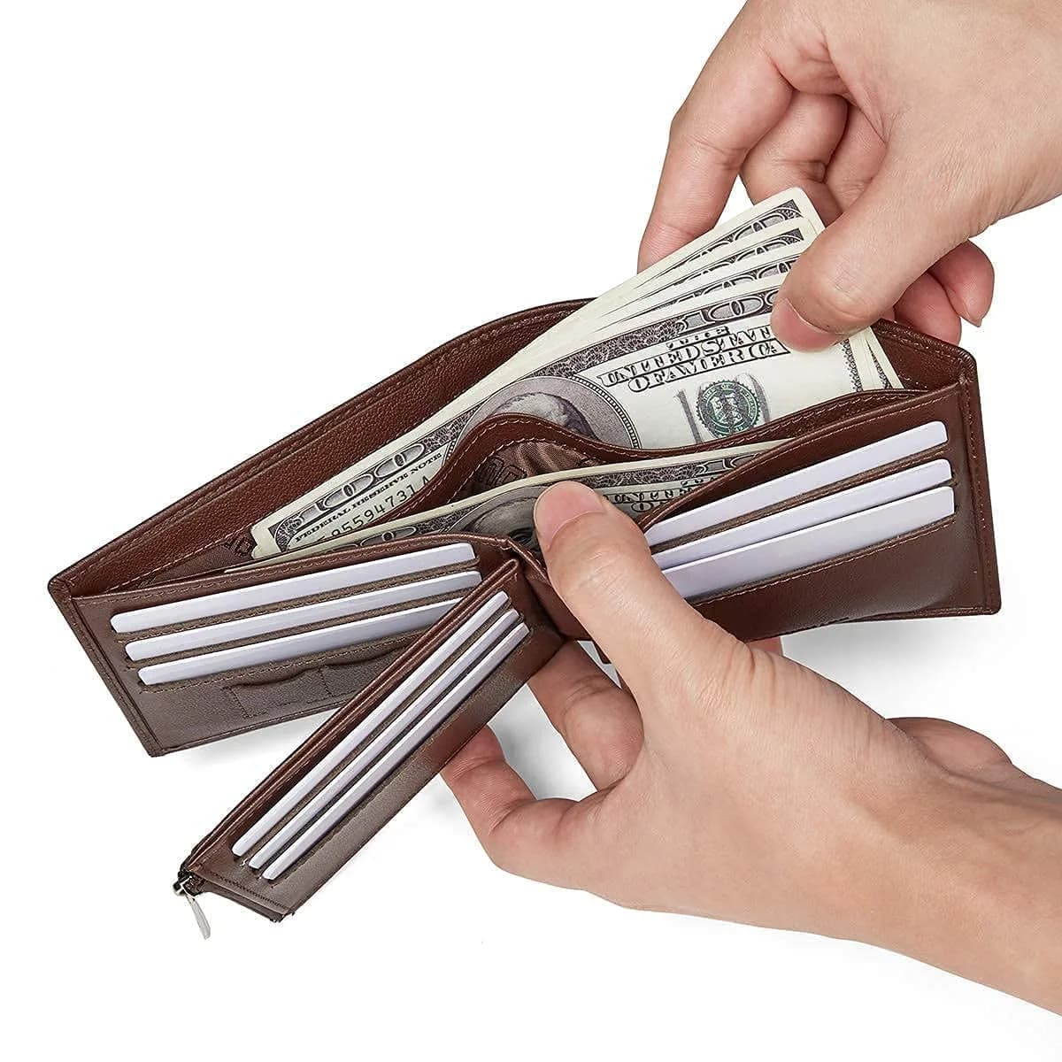 LAORENTOU Genuine Leather Bifold Wallet with Zipper Pocket & ID Window | 11cm (4.33") x 9.5cm (3.74") - view 7
