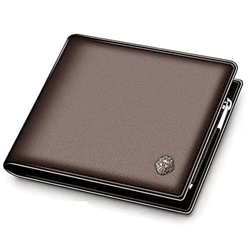 LAORENTOU Genuine Leather Bifold Wallet with Zipper Pocket & ID Window | 11cm (4.33") x 9.5cm (3.74") thumbnail 1