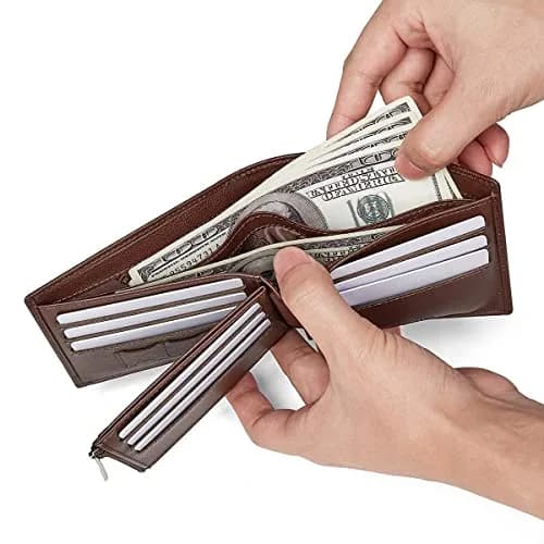 LAORENTOU Genuine Leather Bifold Wallet with Zipper Pocket & ID Window | 11cm (4.33") x 9.5cm (3.74") thumbnail 7