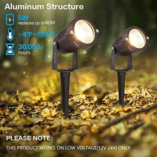 ZUCKEO Low Voltage Landscape Lights LED Landscape Lighting 12V 8 Pack | Waterproof Warm White Garden Spotlights thumbnail 4