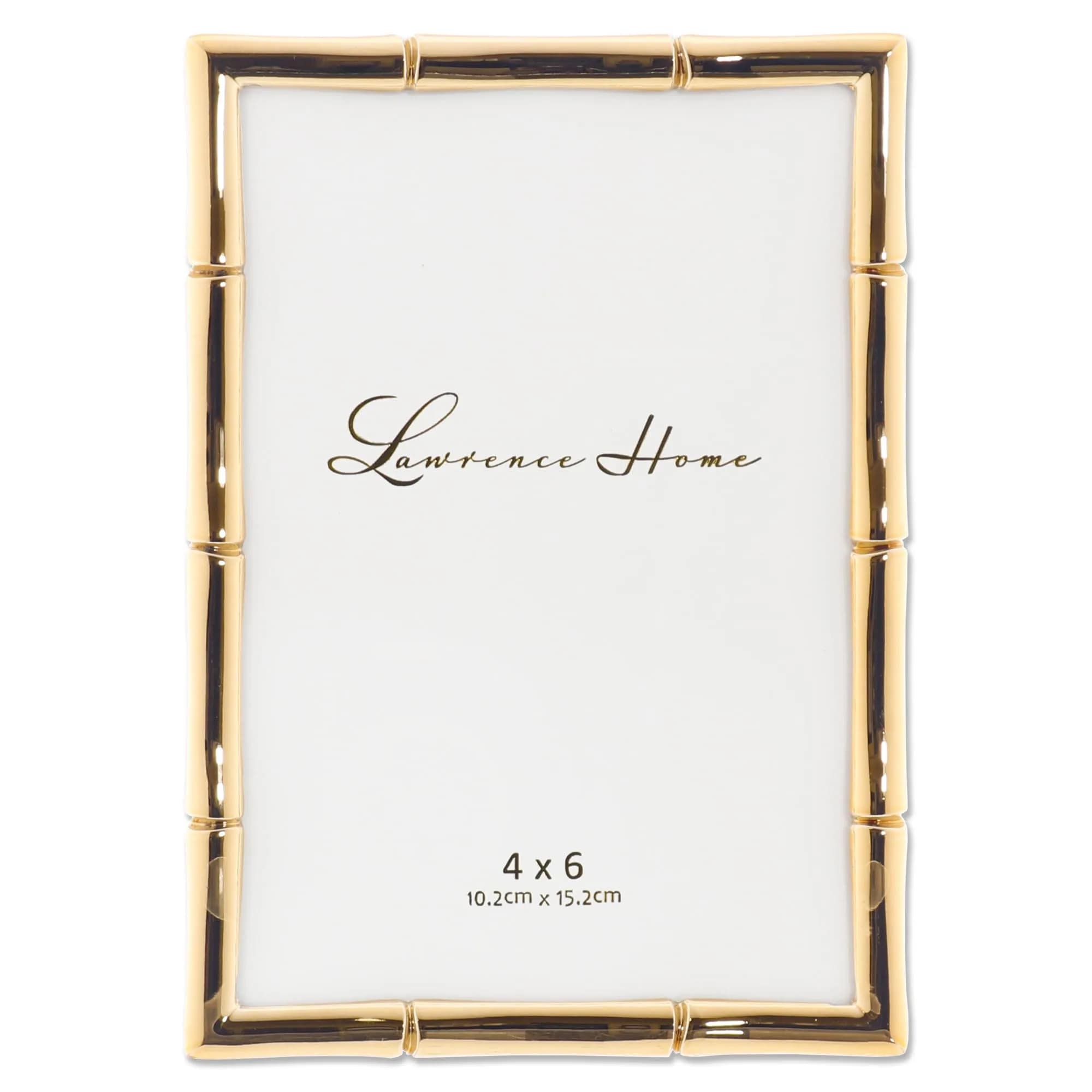 Lawrence 712246 4x6 Gold Metal Picture Frame with Bamboo Design | Elegant Wall & Tabletop Decor — Gold