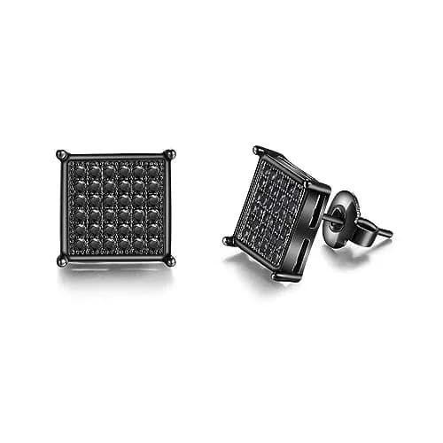 Tarsus 9.5mm Mens Square Earrings Black Diamond Crystal | Big Stainless Steel Stud for Men & Women thumbnail 1