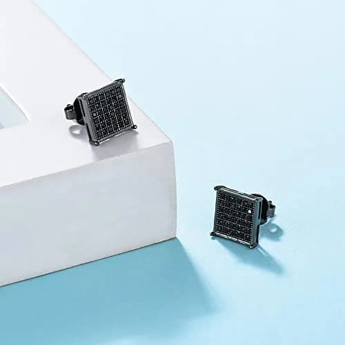 Tarsus 9.5mm Mens Square Earrings Black Diamond Crystal | Big Stainless Steel Stud for Men & Women thumbnail 4