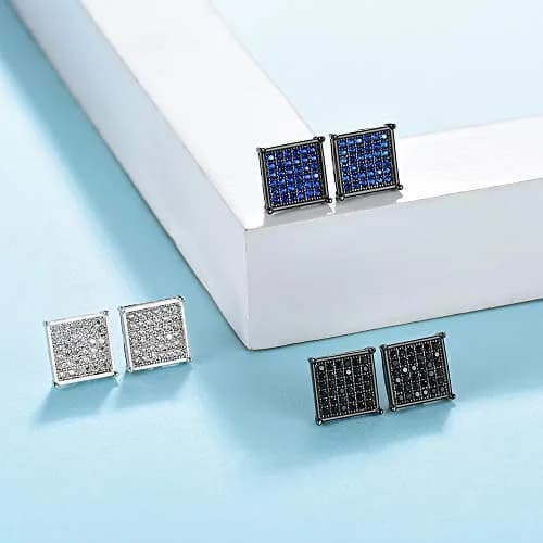 Tarsus 9.5mm Mens Square Earrings Black Diamond Crystal | Big Stainless Steel Stud for Men & Women thumbnail 5