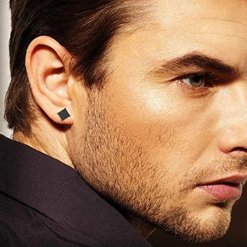 Tarsus 9.5mm Mens Square Earrings Black Diamond Crystal | Big Stainless Steel Stud for Men & Women thumbnail 6