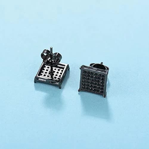 Tarsus 9.5mm Mens Square Earrings Black Diamond Crystal | Big Stainless Steel Stud for Men & Women thumbnail 3