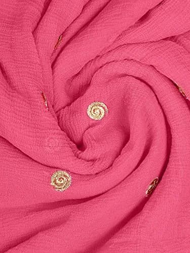 DUPATTA BAZAAR Women's Embroidered Pink & Gold Chiffon Dupatta 235 cm (92 in) | Soft Flowy Fabric for Cultural Meets thumbnail 5