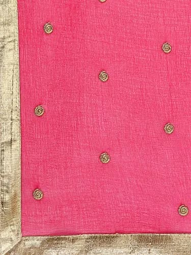 DUPATTA BAZAAR Women's Embroidered Pink & Gold Chiffon Dupatta 235 cm (92 in) | Soft Flowy Fabric for Cultural Meets thumbnail 6