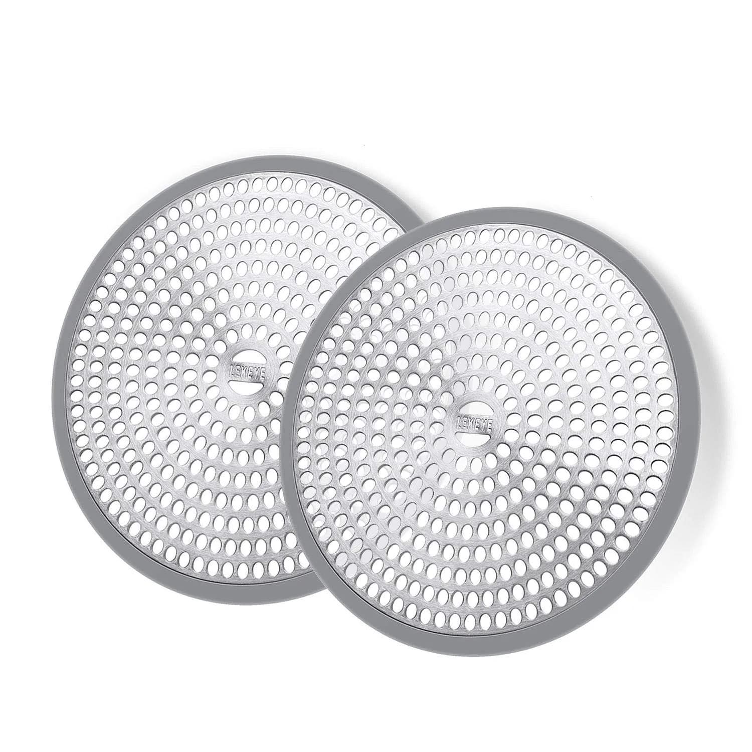 LEKEYE Shower Hair Catcher Drain Protector Strainer Steel & Silicone 2 Pack | Fits Standard Drains