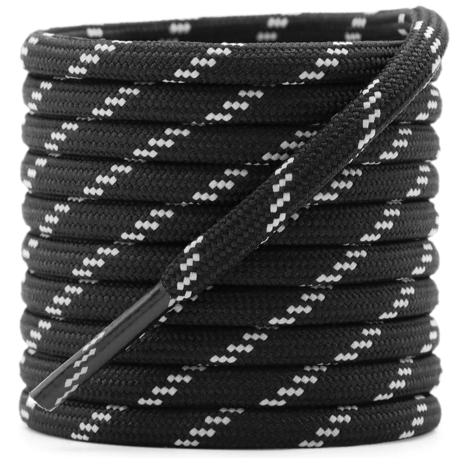 DELELE Round Work Boot Laces 63 Inch (160cm) Black White | 2 Pairs Heavy Duty Polyester Shoelaces — 01 Black White