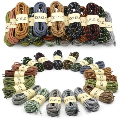 DELELE Round Work Boot Laces 63 Inch (160cm) Black White | 2 Pairs Heavy Duty Polyester Shoelaces thumbnail 7