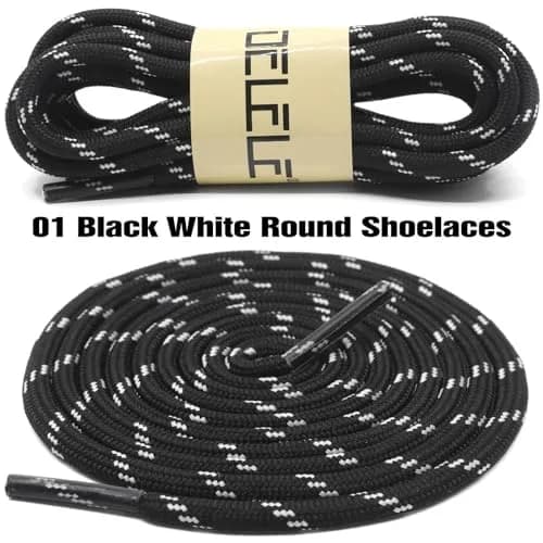 DELELE Round Work Boot Laces 63 Inch (160cm) Black White | 2 Pairs Heavy Duty Polyester Shoelaces thumbnail 2