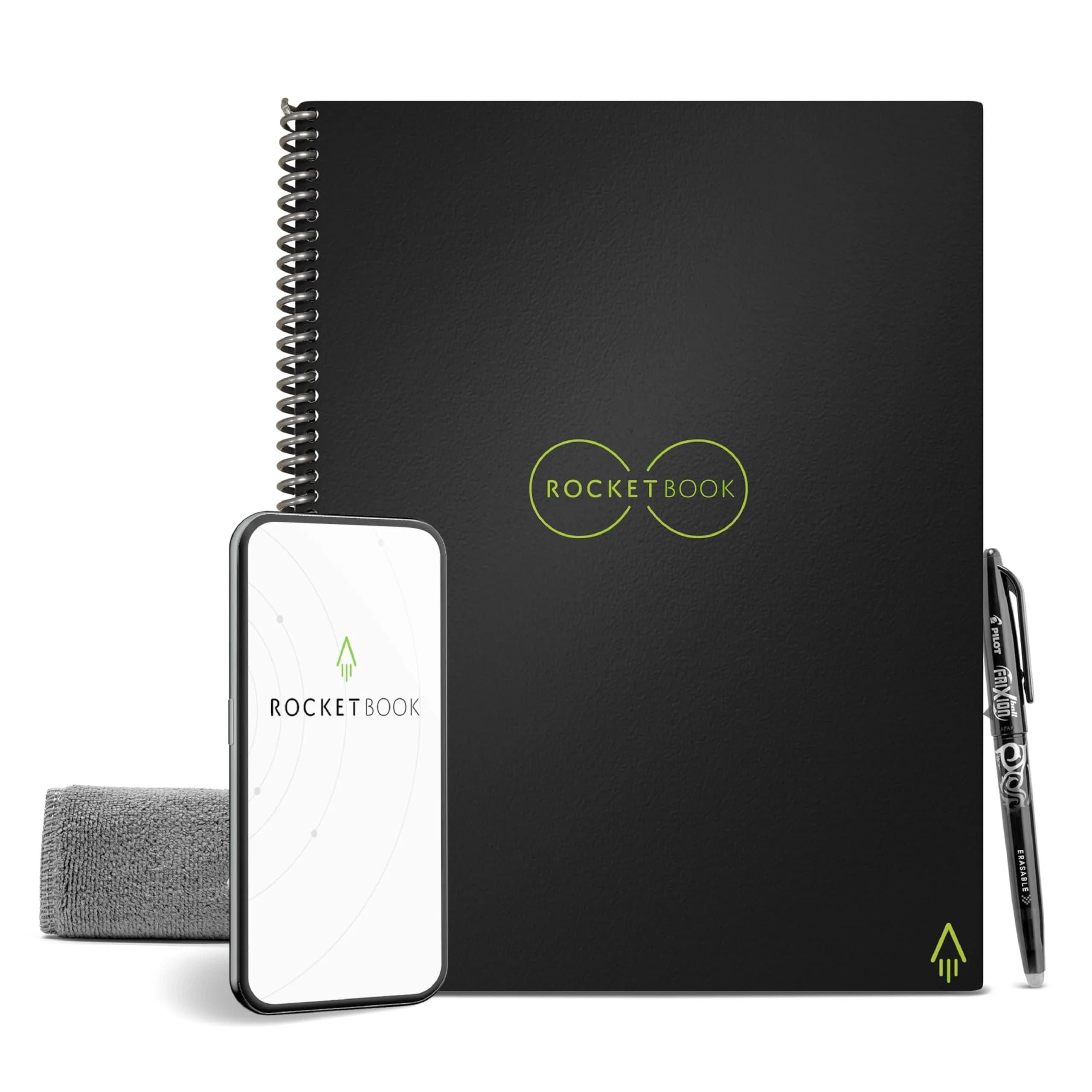 Rocketbook Core Reusable Spiral Notebook, Letter Size 21.6x27.9 cm (8.5x11 inches), Black - Dotted Pages | App-Connected, Erasable, Durable Cover - main product image