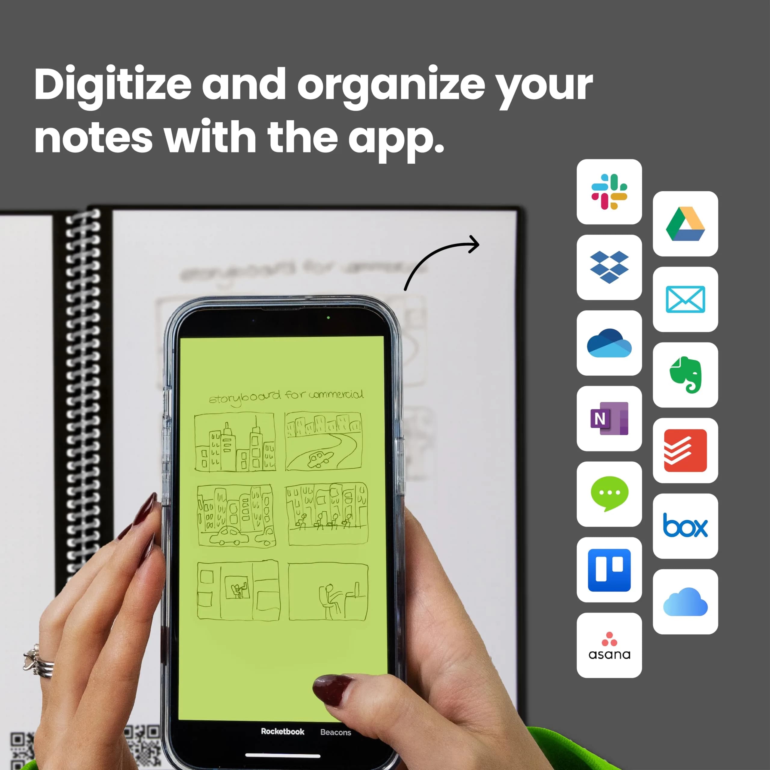 Rocketbook Core Reusable Spiral Notebook, Letter Size 21.6x27.9 cm (8.5x11 inches), Black - Dotted Pages | App-Connected, Erasable, Durable Cover - view 6