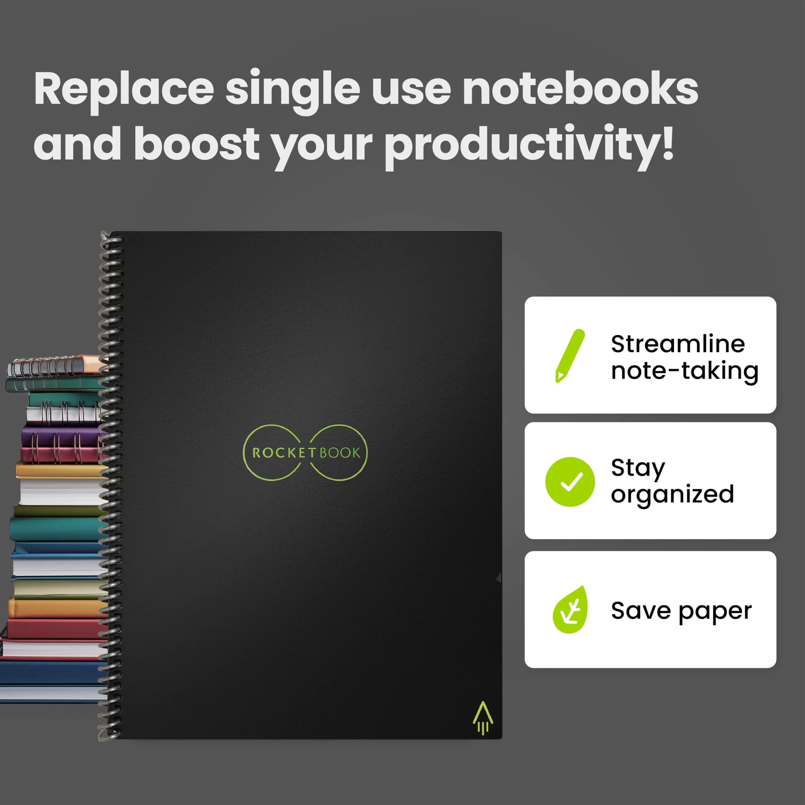Rocketbook Core Reusable Spiral Notebook, Letter Size 21.6x27.9 cm (8.5x11 inches), Black - Dotted Pages | App-Connected, Erasable, Durable Cover - view 7