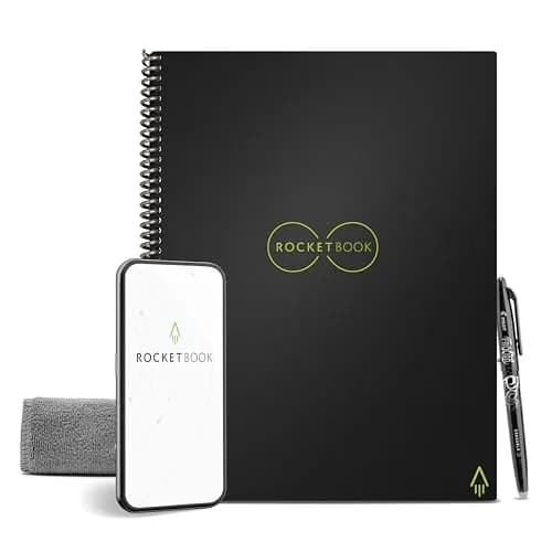 Rocketbook Core Reusable Spiral Notebook, Letter Size 21.6x27.9 cm (8.5x11 inches), Black - Dotted Pages | App-Connected, Erasable, Durable Cover thumbnail 1