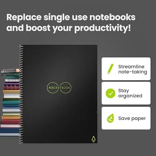 Rocketbook Core Reusable Spiral Notebook, Letter Size 21.6x27.9 cm (8.5x11 inches), Black - Dotted Pages | App-Connected, Erasable, Durable Cover thumbnail 7
