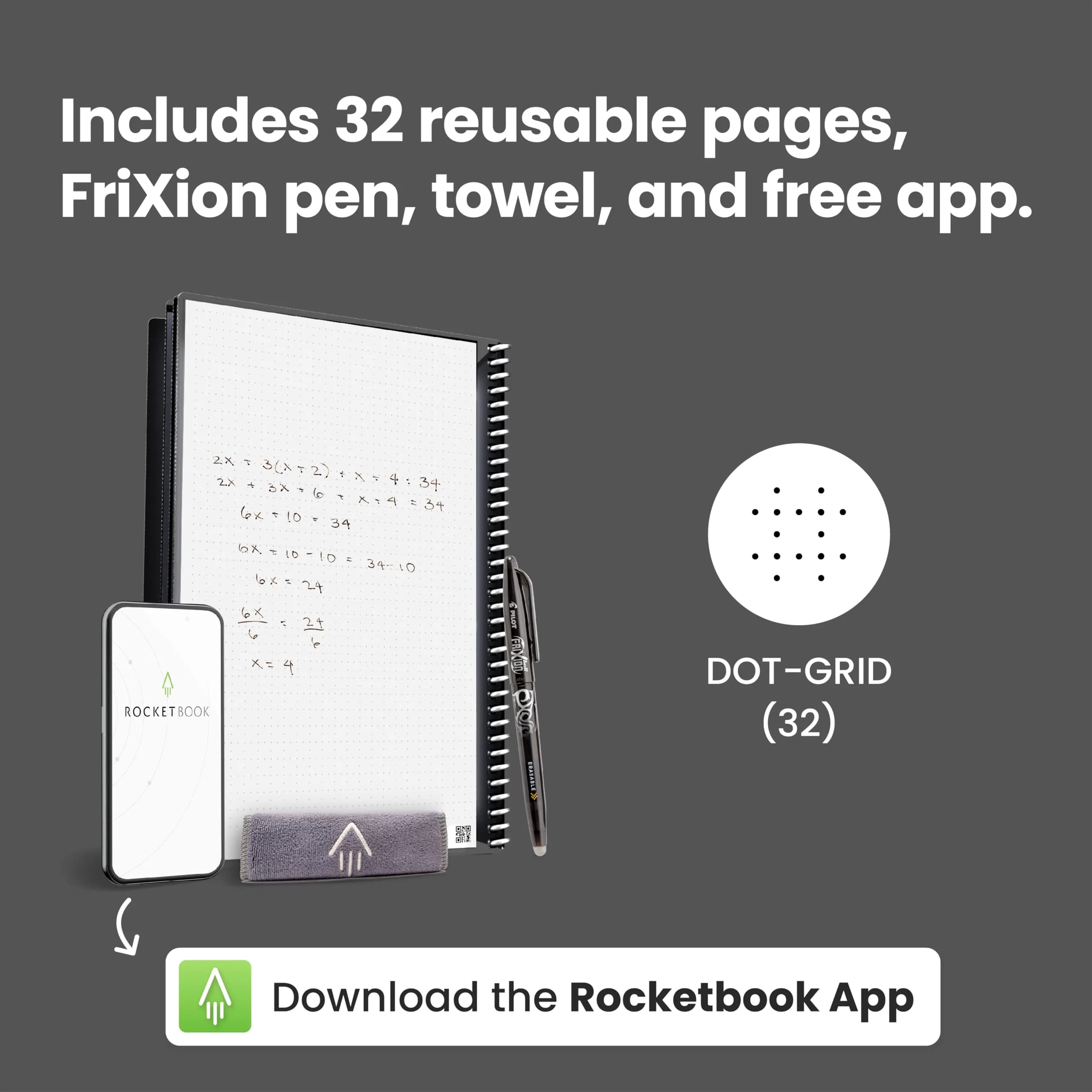 Rocketbook Core Reusable Spiral Notebook, Letter Size 21.6x27.9 cm (8.5x11 inches), Black - Dotted Pages | App-Connected, Erasable, Durable Cover - view 4