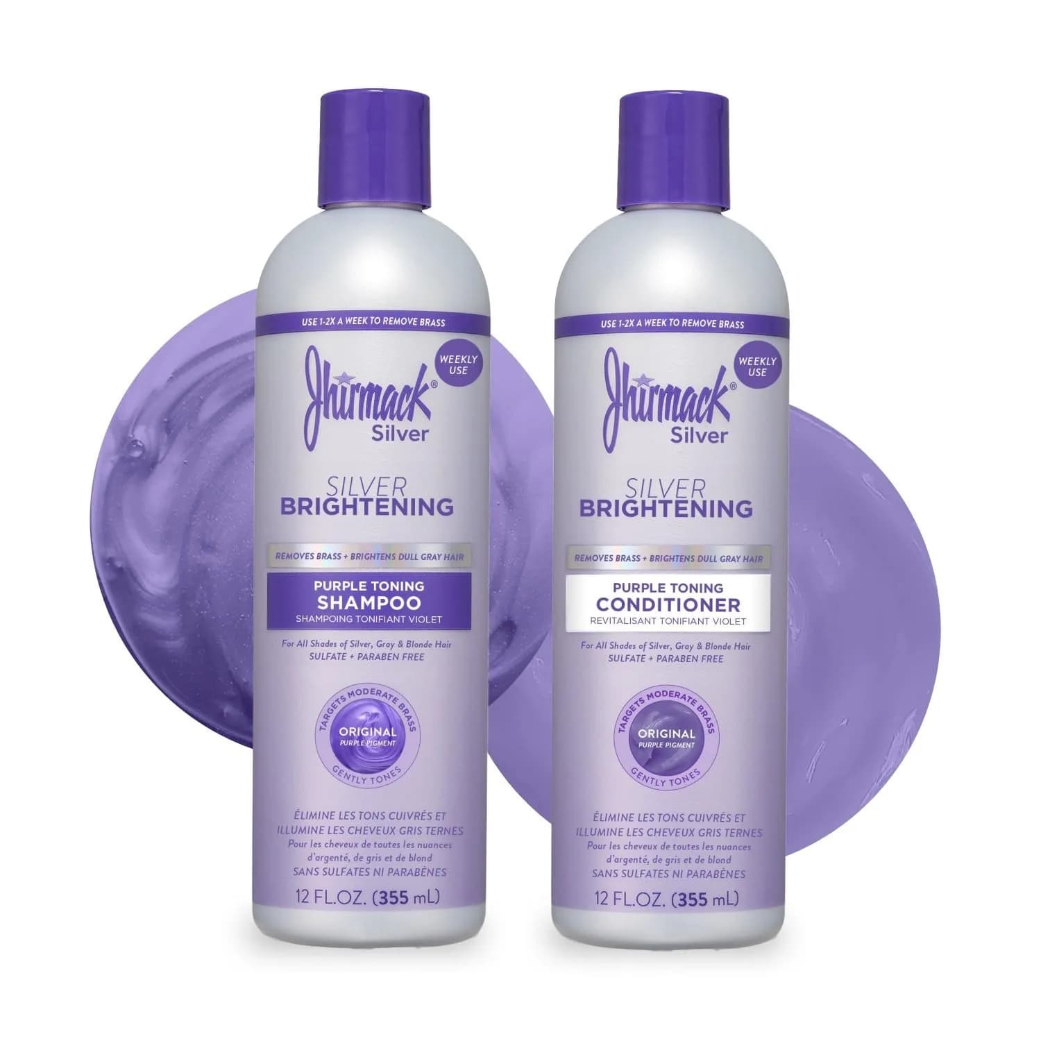 Jhirmack Silver Brightening Purple Shampoo & Conditioner Set, 12 oz | Brightens Gray & Silver Hair — Silver/Gray/Blonde