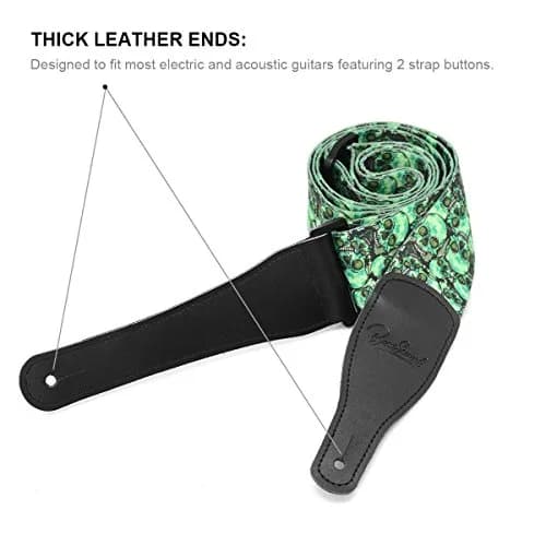 BestSounds Skull Guitar Strap & Genuine Leather Ends | Adjustable 2" Wide, Suitable for Bass, Electric & Acoustic Guitars thumbnail 3