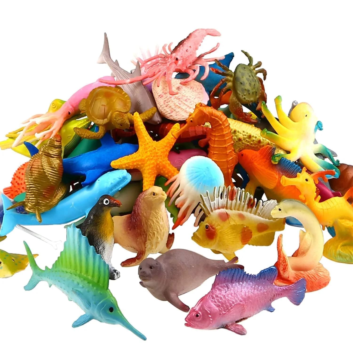 Funcorn Toys 52 Pack Ocean Animal Toys Assorted Mini Sea Creature Figures | Realistic 2 Inch Sea Animals for Kids 3+