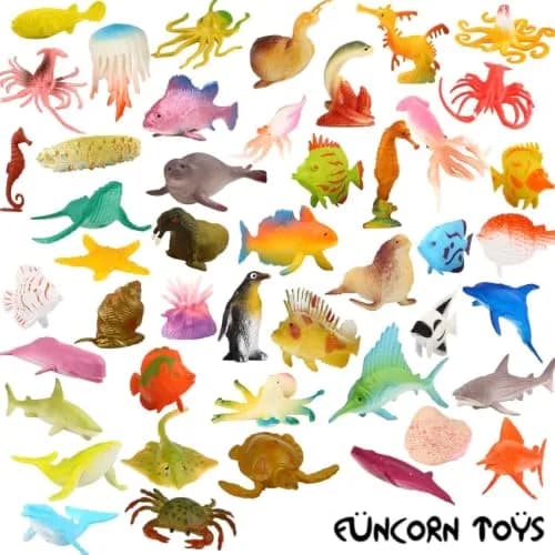 Funcorn Toys 52 Pack Ocean Animal Toys Assorted Mini Sea Creature Figures | Realistic 2 Inch Sea Animals for Kids 3+ thumbnail 2