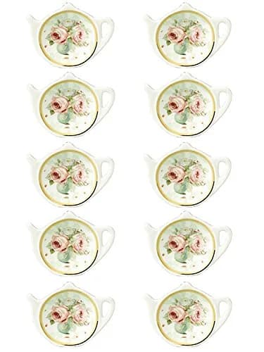 LINLINS White Porcelain Ceramic Teapot Tea Bag Holder Coasters, Set of 10 | 7cm Diameter thumbnail 1