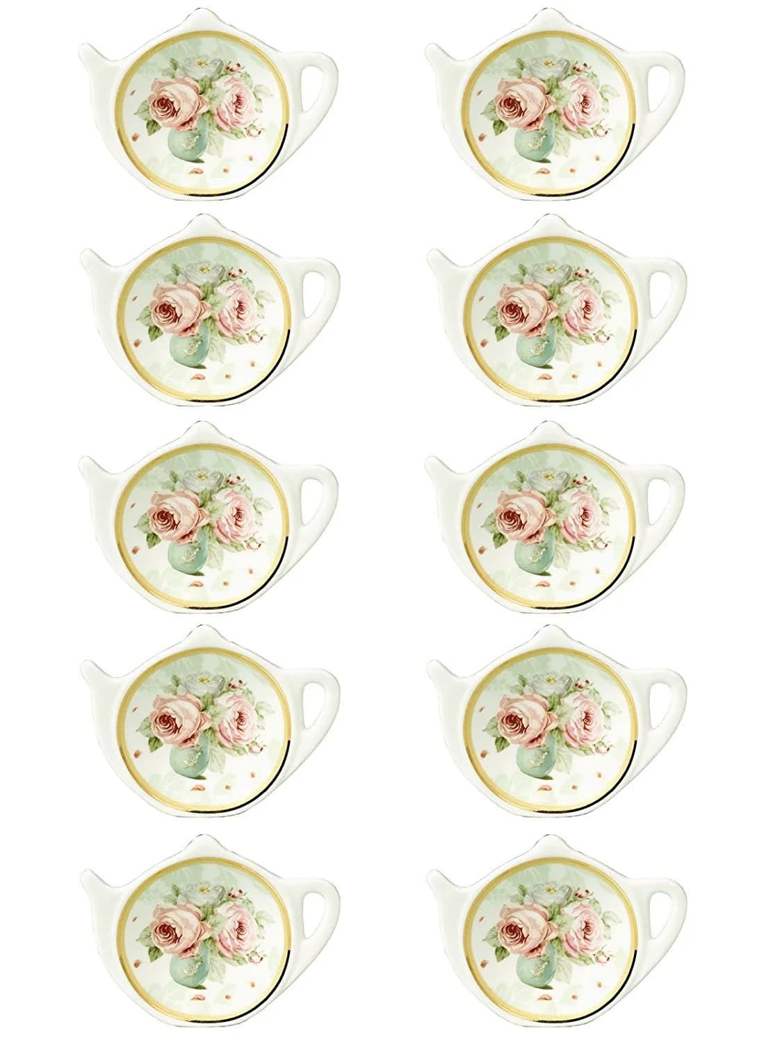 LINLINS White Porcelain Ceramic Teapot Tea Bag Holder Coasters, Set of 10 | 7cm Diameter — Multicolor/Assorted