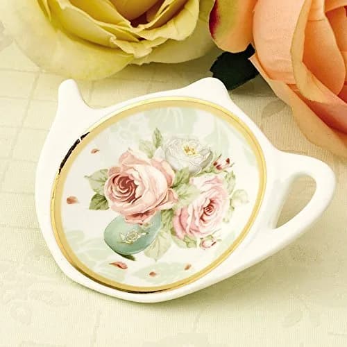LINLINS White Porcelain Ceramic Teapot Tea Bag Holder Coasters, Set of 10 | 7cm Diameter thumbnail 2