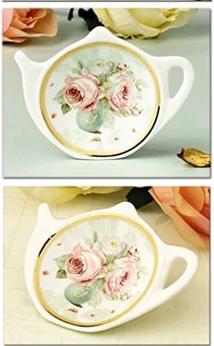 LINLINS White Porcelain Ceramic Teapot Tea Bag Holder Coasters, Set of 10 | 7cm Diameter thumbnail 3