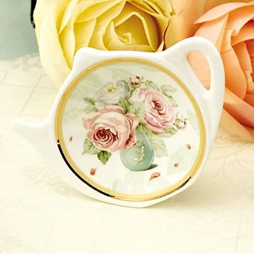 LINLINS White Porcelain Ceramic Teapot Tea Bag Holder Coasters, Set of 10 | 7cm Diameter thumbnail 4