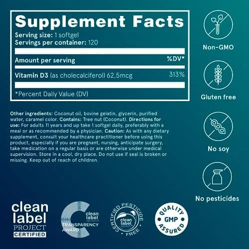 Puori Vitamin D3 Softgels for Adults 120 Count | Supports Bone & Immune Health thumbnail 4