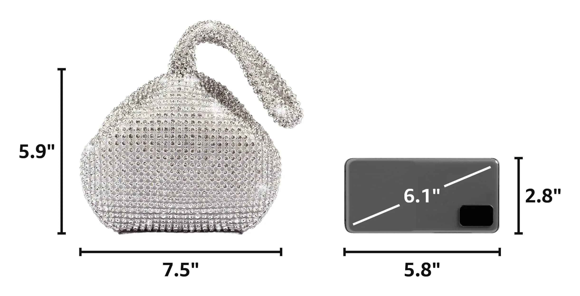 JIAN YA NA Leaf Silver Rhinestone Trihedral Clutch Evening Bag 11.3cm x 15.5cm | Bling Zipper Wedding Purse - view 3