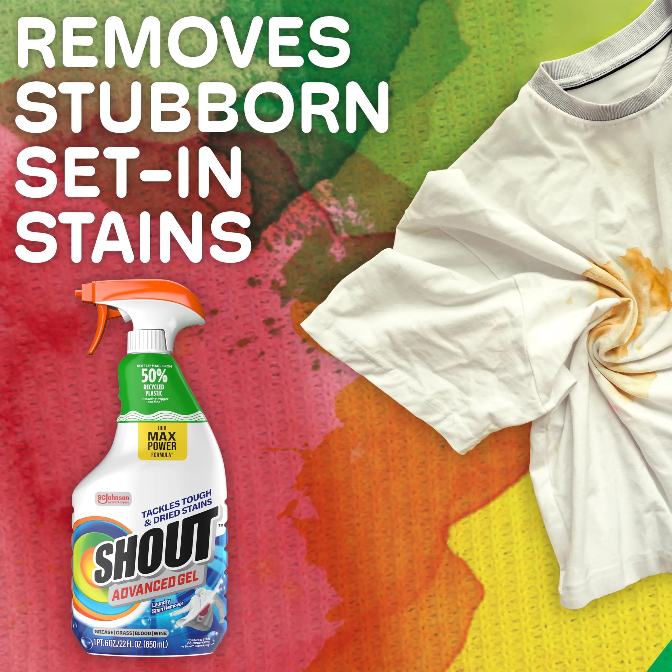 SHOUT Advanced Gel Laundry Stain Remover Spray 22 Fl Oz (650ml) | 70% More Stain-Fighting Power - view 7