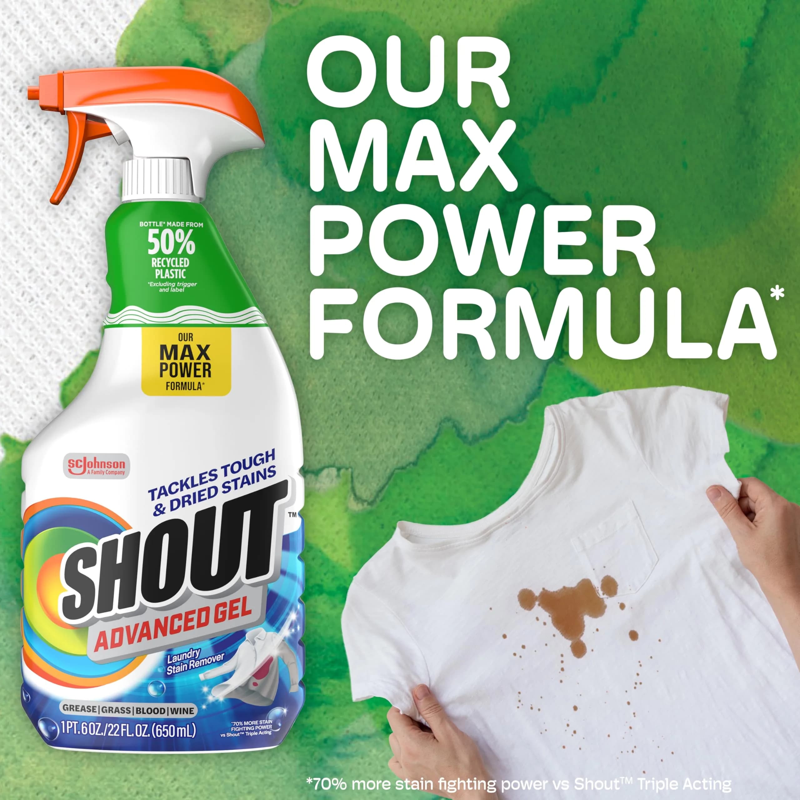 SHOUT Advanced Gel Laundry Stain Remover Spray 22 Fl Oz (650ml) | 70% More Stain-Fighting Power - view 3