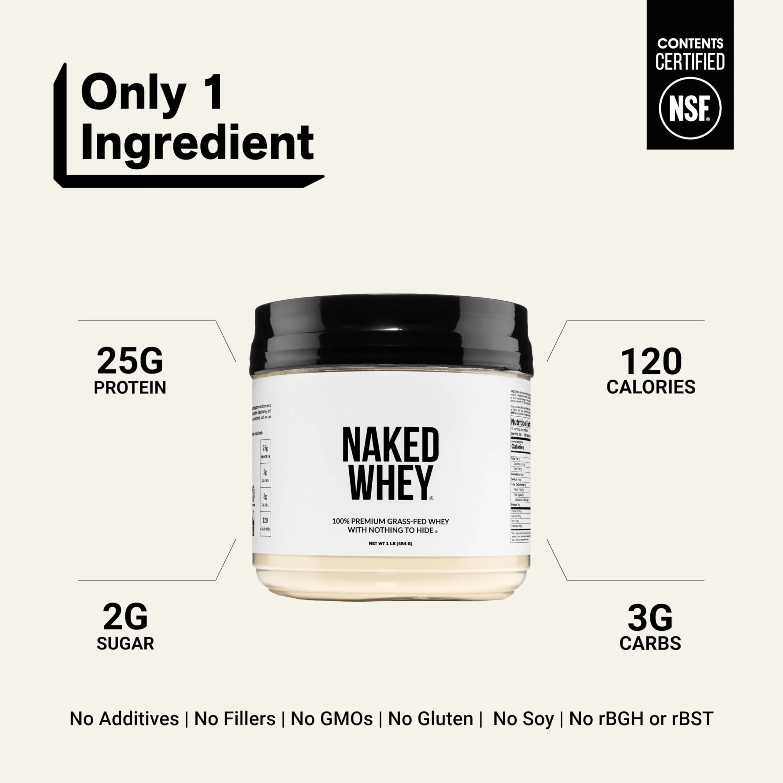 NAKED Whey Protein Powder 1 lb (454g) | NSF Certified Grass-Fed Protein - view 3