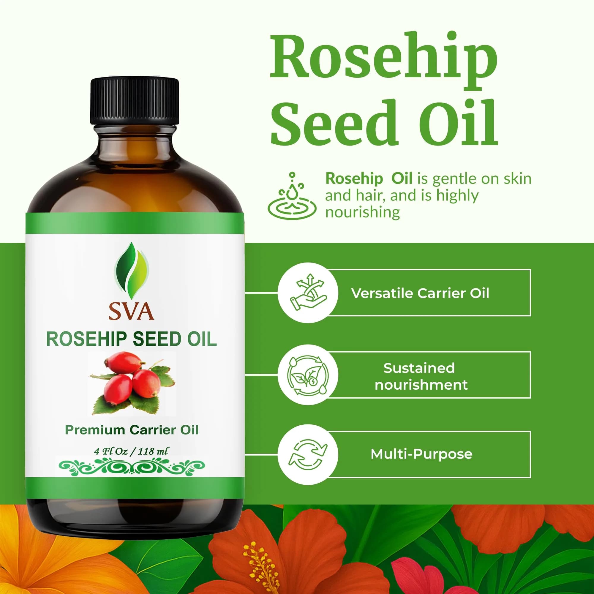 SVA ORGANICS Organic Rosehip Seed Oil 4 Fl Oz (118 ml) - Pure & Natural Carrier Oil - view 2