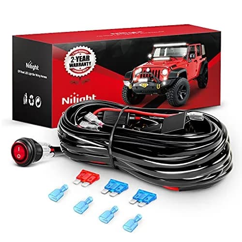 Nilight NI-WA 06 LED Light Bar Wiring Harness Kit with 2 Leads, 12V On/Off Switch, Relay & Fuse | 3.05 m (10 ft) Cable thumbnail 1