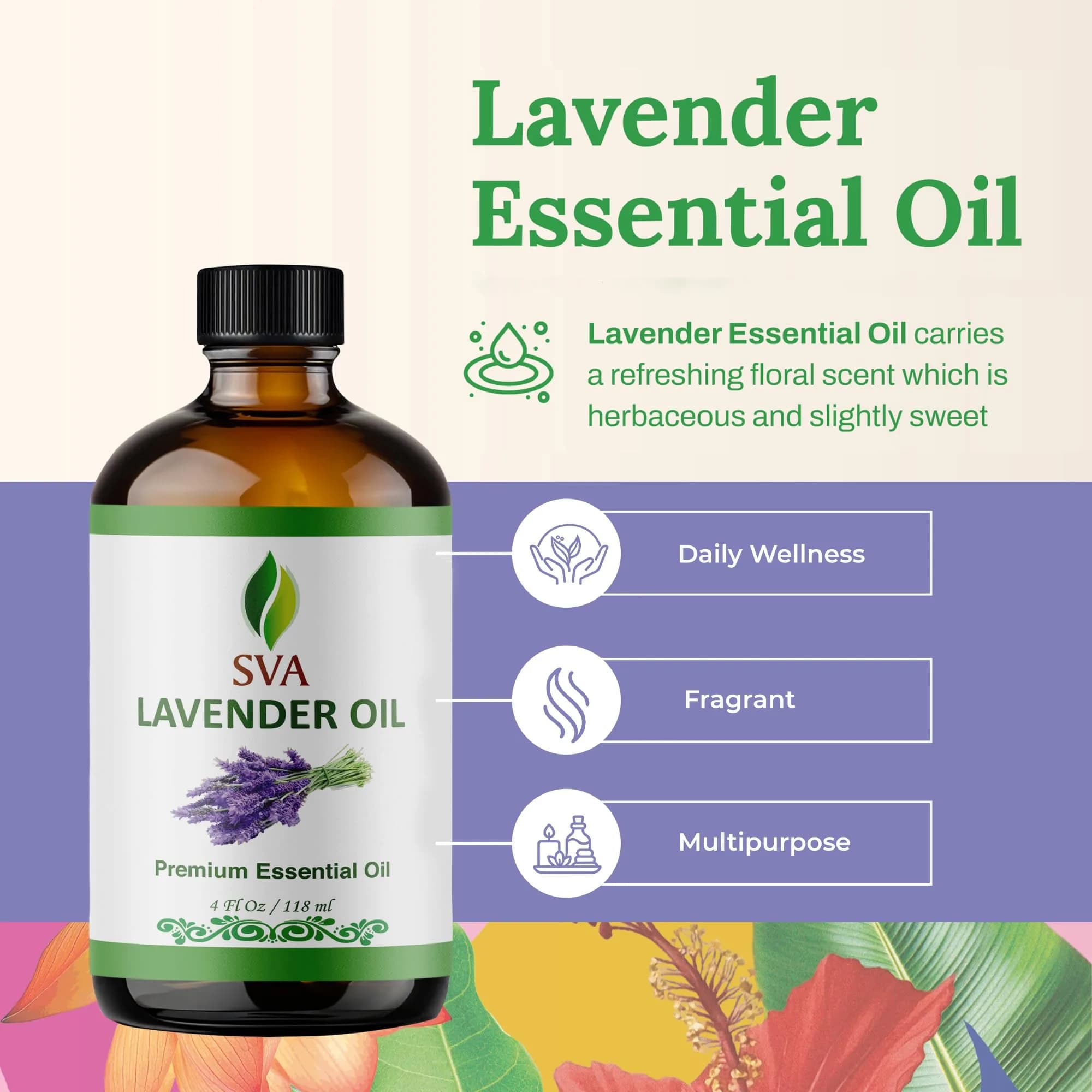 SVA ORGANICS Organic Lavender Essential Oil 4 Fl Oz (118 mL) - Pure & Natural Aromatherapy - view 2
