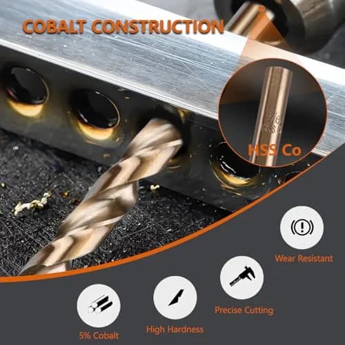 HYMNORQ 13-Pc M35 Cobalt Drill Bit Set, 1.5-6.5mm | Heavy-Duty Metalworking Tools thumbnail 2